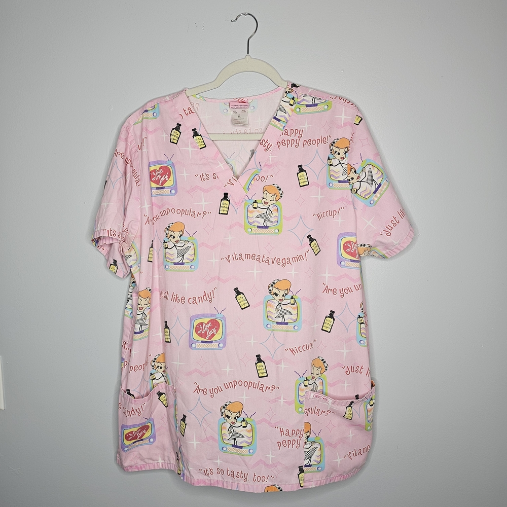 Cherokee Pink I LOVE LUCY Print Short Sleeve Top